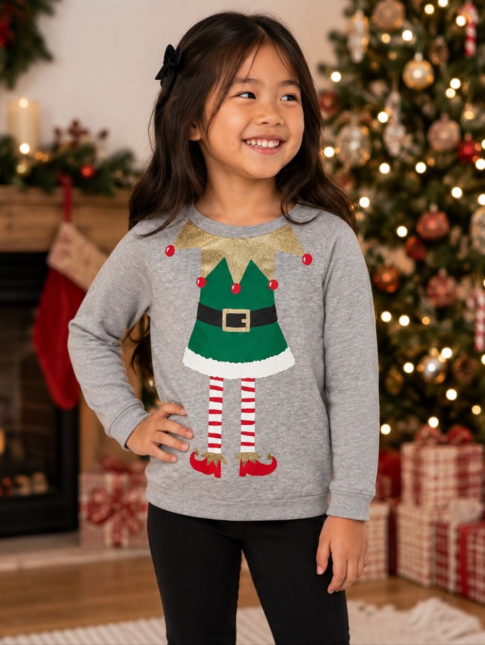 Carter’s Kids Size 7 Christmas Elf Sweatshirt Gray Holiday Festive Pullover